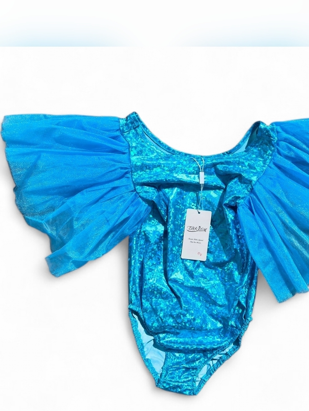 Shimmery Turquoise Flutter Sleeve Leotard Dance Size 6